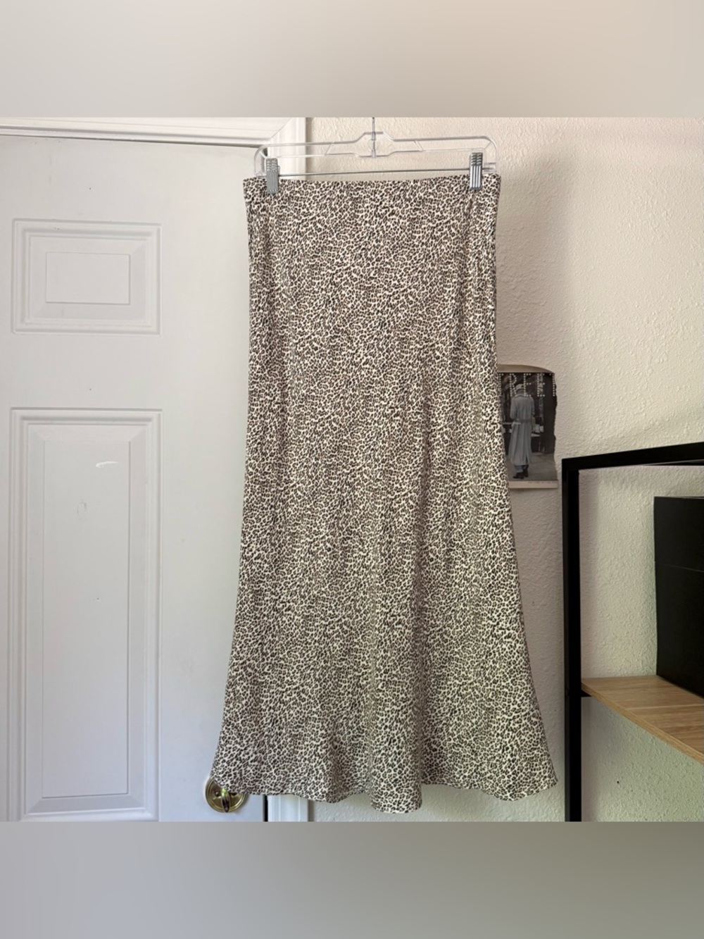 JENNI KAYNE cream brown leopard cheetah‎ animal viscose pull on midi maxi skirt